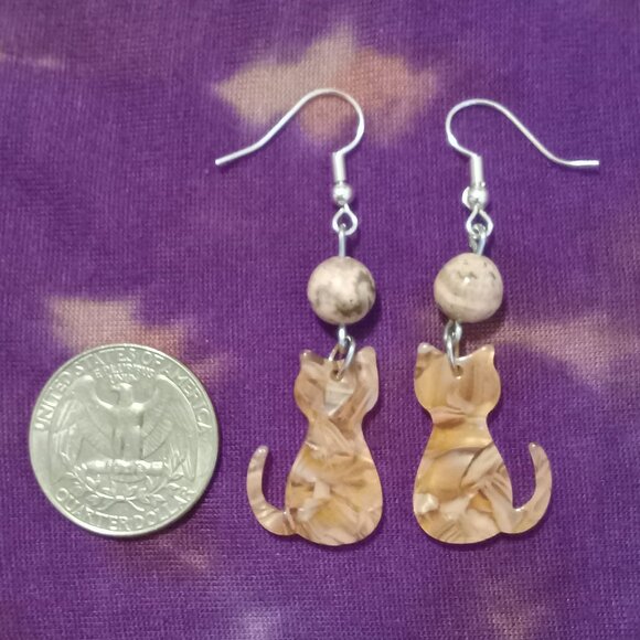 Handmade Rhodonite Kitty Cat Earrings - Picture 2 of 4